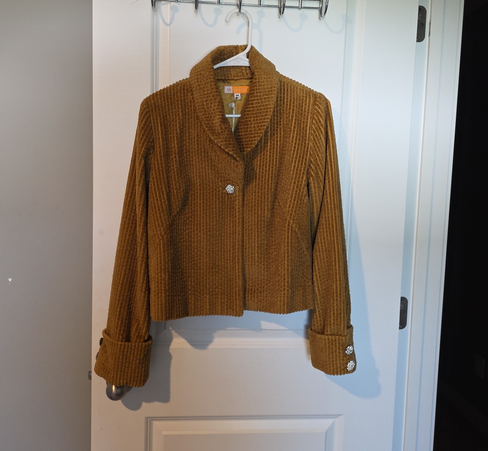 Tulle Cropped Corduroy Blazer in Mustard Brown